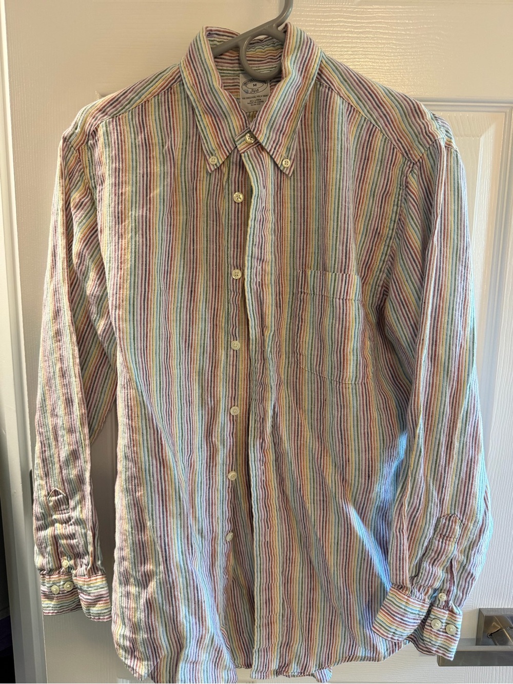 J.Crew 346 Men’s Medium Rainbow Stripe Linen Shirt Slim Fit Pride